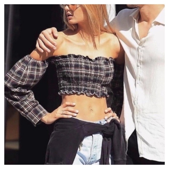LF Furst of Kind Shirred Crop Top Sleeves NWT $120 - Picture 1 of 9